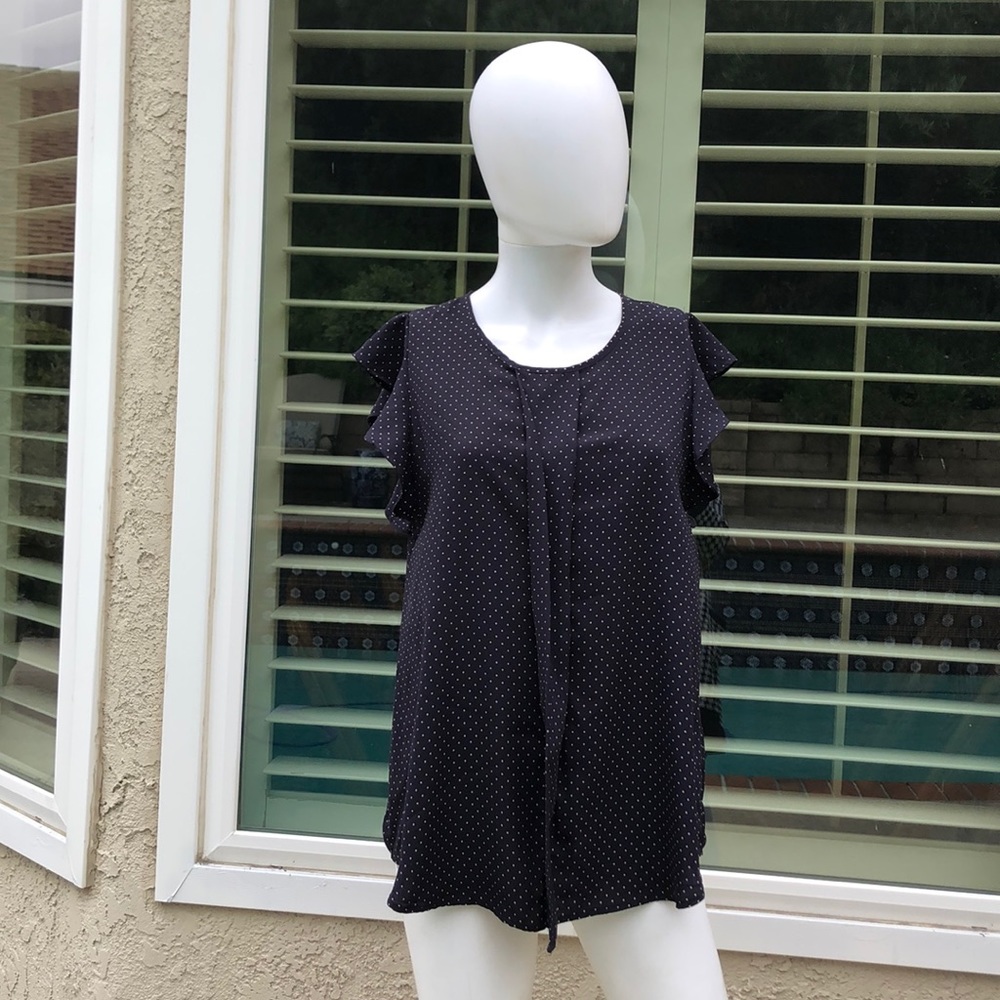 Jella C. Blue/White Polka Dot Sleeveless Top SzM